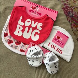 Love Baby Bib and Hat Set - Red and White